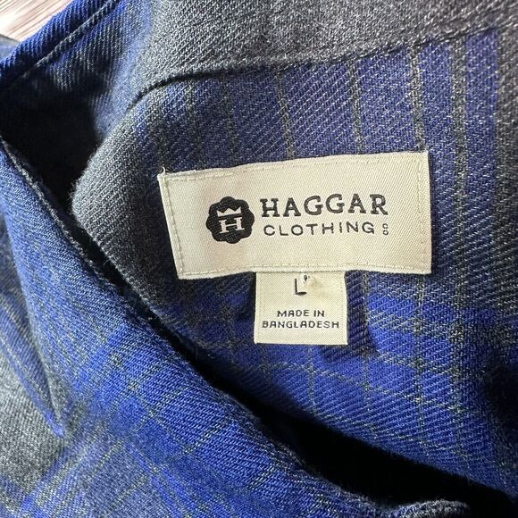 NEW Haggar Mens Size Large Blue Gray Plaid Woven Button Up Long Sleeve Shirt NWT - Picture 6 of 7